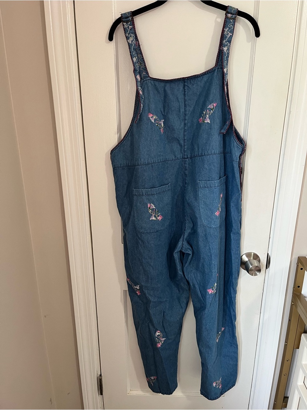 Vintage Embroidered Floral Denim Overalls - Cottage Core - Picture 2 of 6